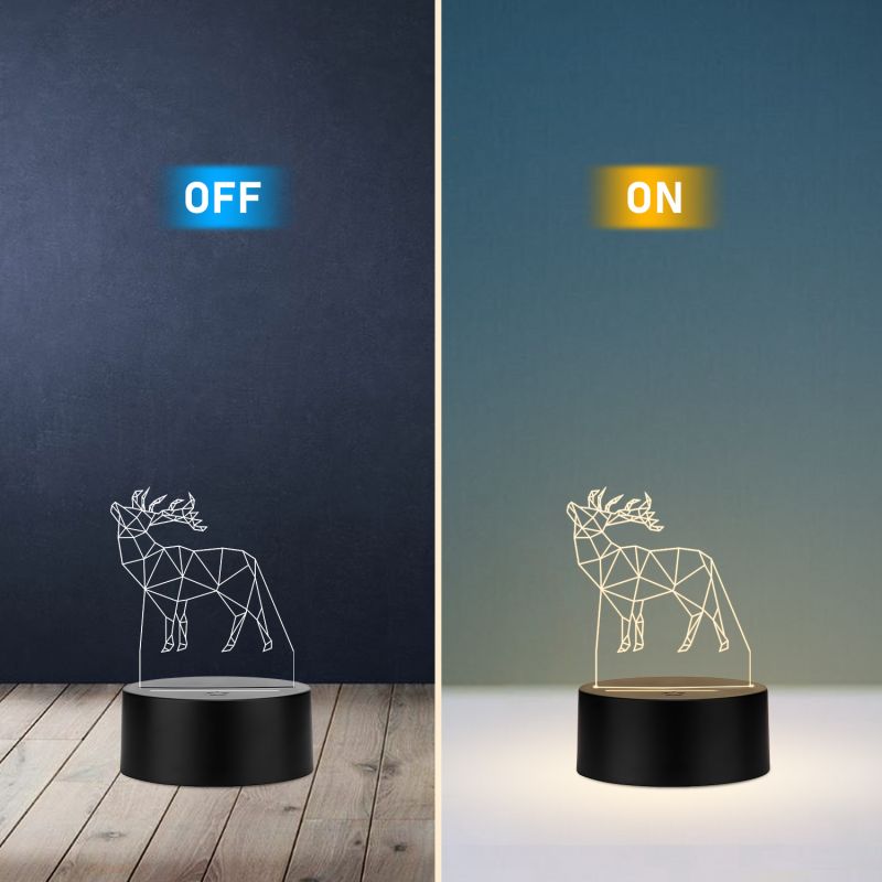 3D Illusion Deer Led Night lamp with Warm White Color Gift for Birthday